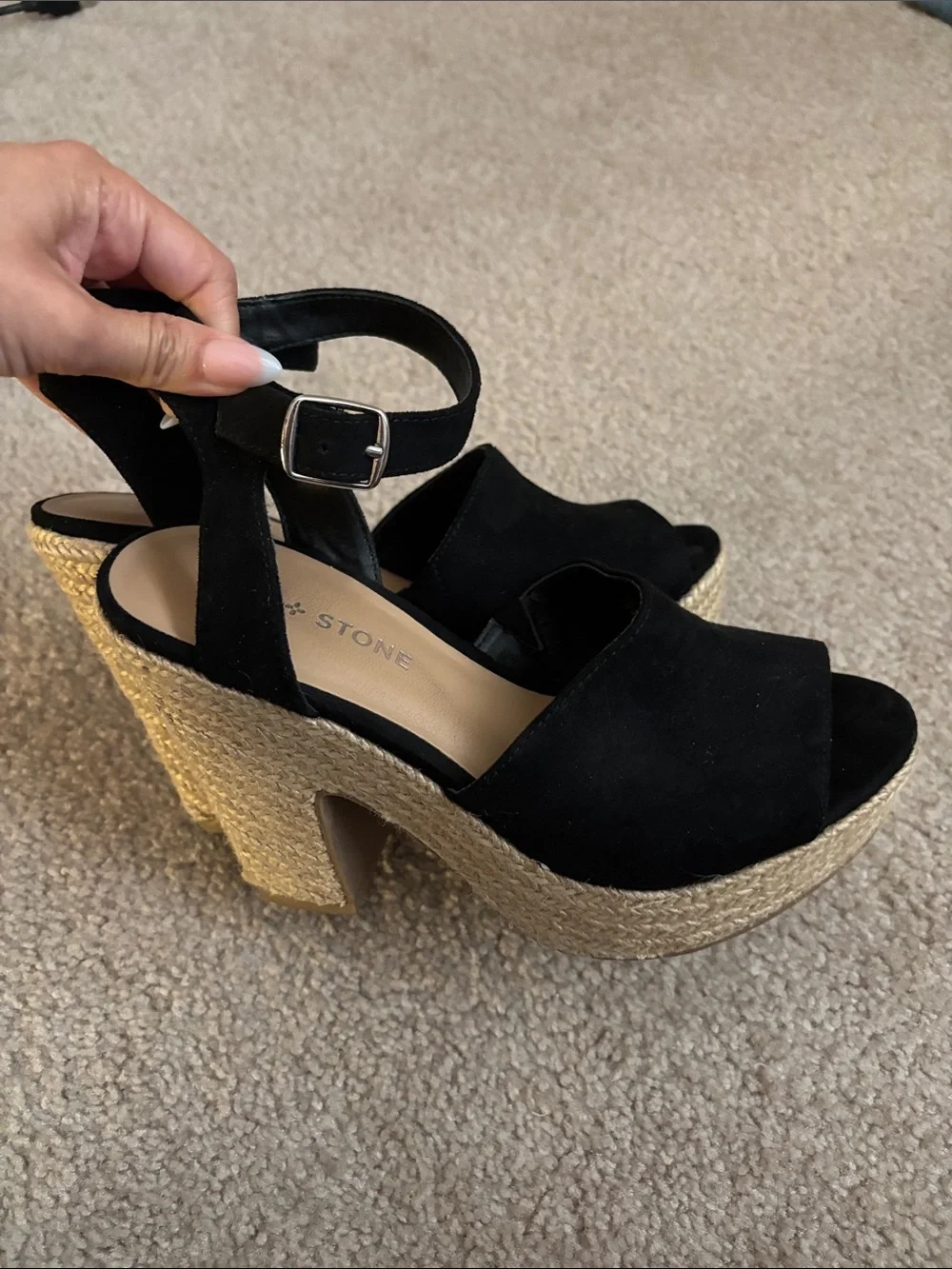 Sun and Stone-Black Platform Espadrille Sandals with Ankle Strap size 6